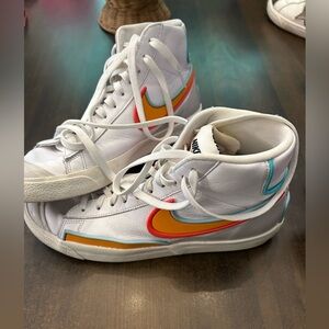 Nike White High-Top Sneakers with Multicolor Swoosh